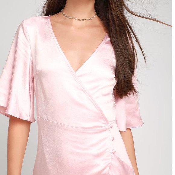 Lulu's Ready for Romance Blush Satin Mini Wrap Dress - Picture 8 of 15